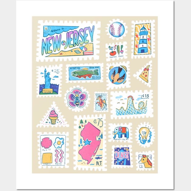 New Jersey Symbols and Icons Stamps Wall Art by narwhalwall